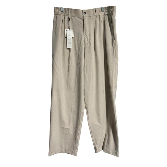 Zara Pleated Wide Leg Dress Pants Womens Size Large Cream Ecru - Picture 1 of 8